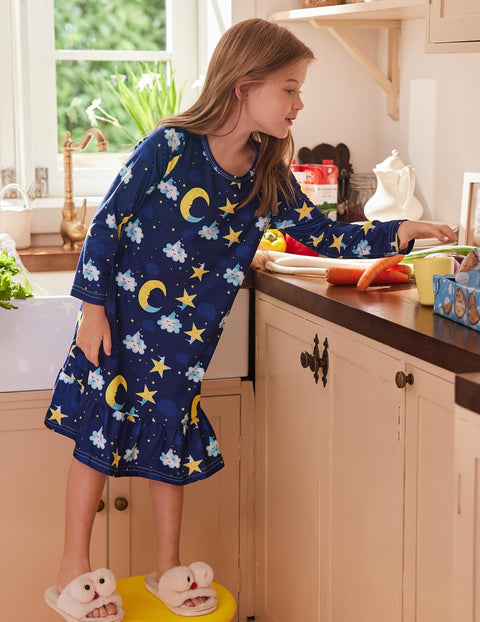 Arshiner Girls' Sleepwear Long Sleeve Cute Nightie Pajama Dress