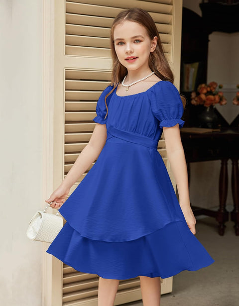 Arshiner Girls Dress Summer Off Shoulder Puff Sleeve Ruffle Tiered Layer Party Dresses