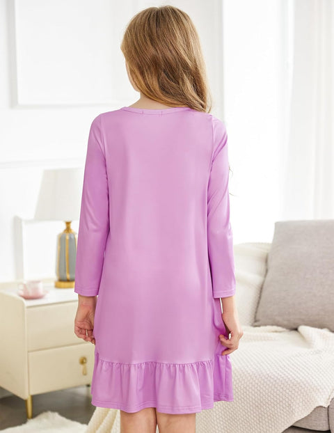 Arshiner Girls' Sleepwear Long Sleeve Cute Nightie Pajama Dress