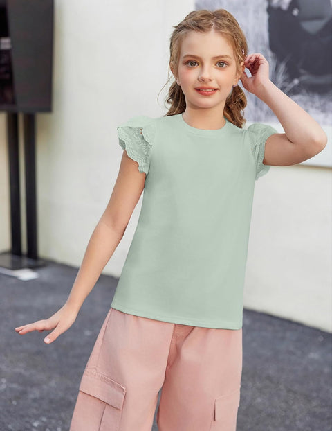 Arshiner Girls T Shirts Lace Petal Short Sleeves Kids Tops Tees