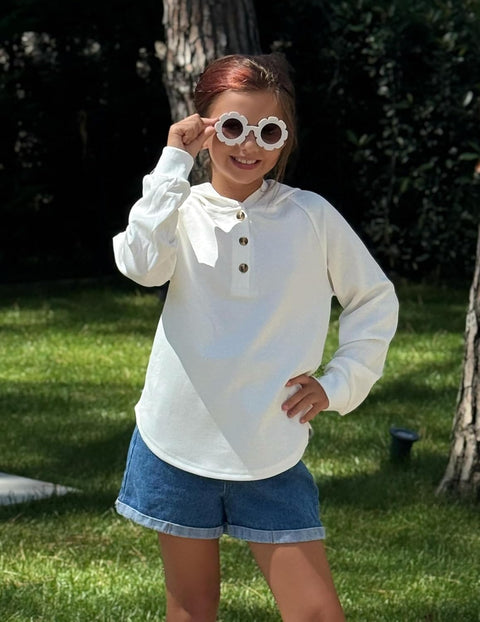 Arshiner Girls Button Collar Kids Hooded Sweatshirt