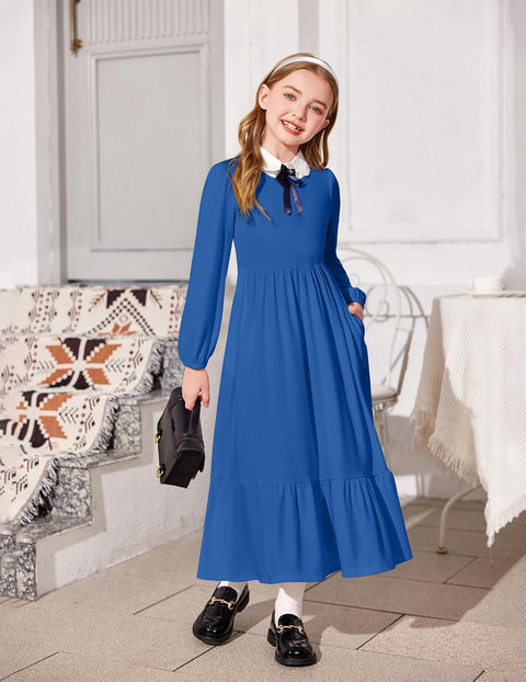 Arshiner Girls Maxi Dresses Lantern Long Sleeve Holiday Dress