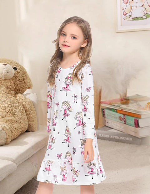 Arshiner Girls' Sleepwear Long Sleeve Cute Nightie Pajama Dress
