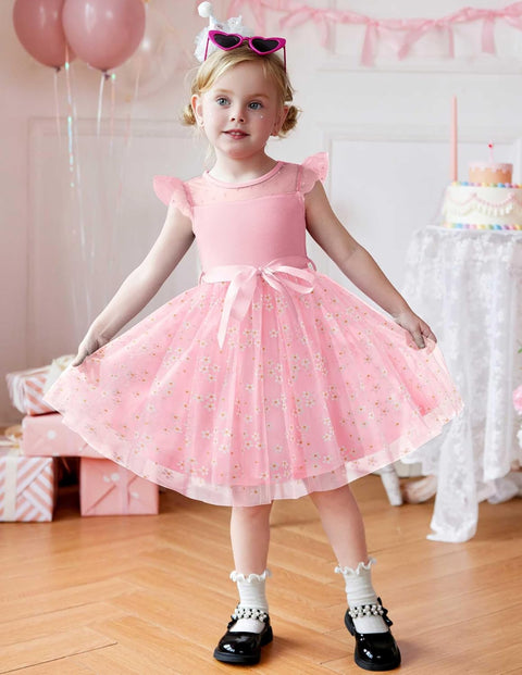 [2-8Y] Arshiner Toddler Girls Tutu Dress Contrast Mesh Party Dresses