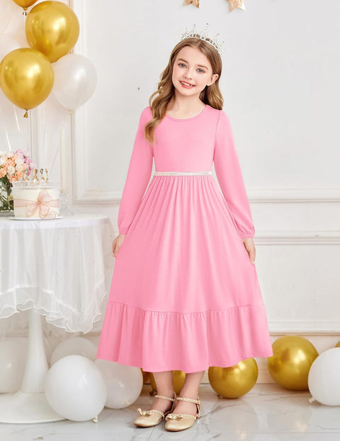 Arshiner Girls Maxi Dresses Lantern Long Sleeve Holiday Dress