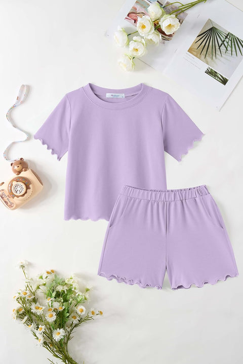 Arshiner Toddler Girls Clothes Ruffle Short Sleeves Crewneck Tops and Shorts with Pockets Cute Summer 2 Pieces Short Sets