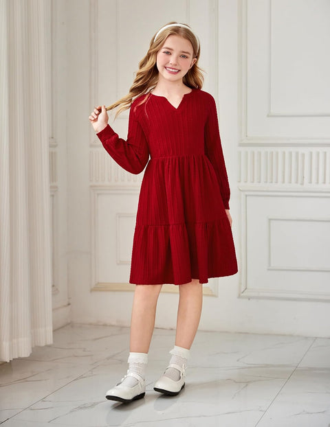 Arshiner Girls Dresses Lantern Long Sleeve Casual Dress