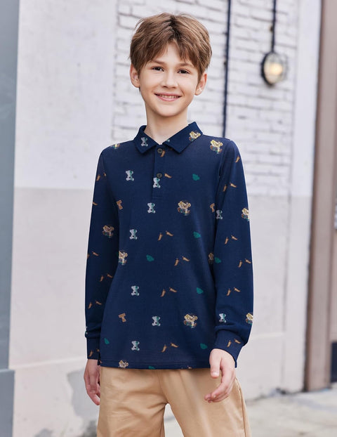 Arshiner Boys Long Sleeve Polo Shirt Uniform Shirt