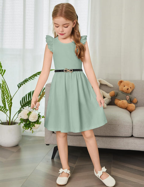 Arshiner Toddler Dress Girls Summer Ruffle Sleeve Backless Dresses Casual Sundress with Pockets 2-8Y