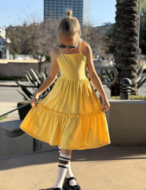 Arshiner Girls Tie Back Dress Spaghetti Strap Ruffle Hem Sundress with Pockets