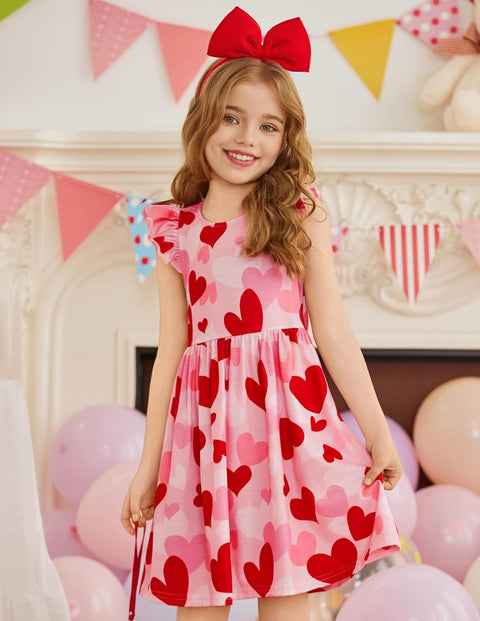 Arshiner Toddler Dress Girls Summer Ruffle Sleeve Backless Dresses Casual Sundress with Pockets 2-8Y