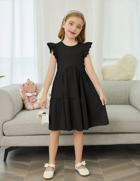 【2-8Y】Arshiner Toddler Dress Girls Backless Tiered Dresses with Pockets