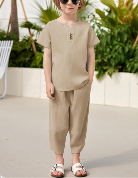 Arshiner Boy's 2 Pieces Clothes Set Henley Shirt and Harem Capri Pants