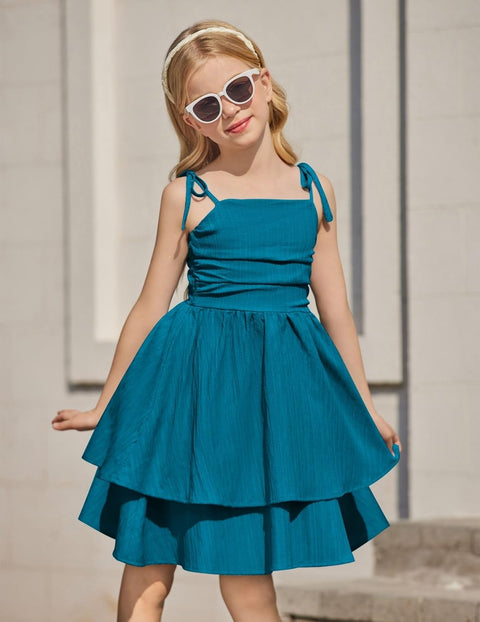 Arshiner Girls Dresses Flowy Tiered Ruched Smocked Back Midi Sundress