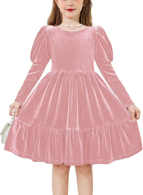 Arshiner Toddler Velvet Dress Girls Puff Party Ruffle Dresses