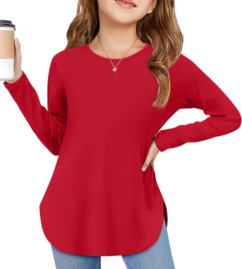 Arshiner Girls Long Sleeve T Shirts Hem Side Soft Tops