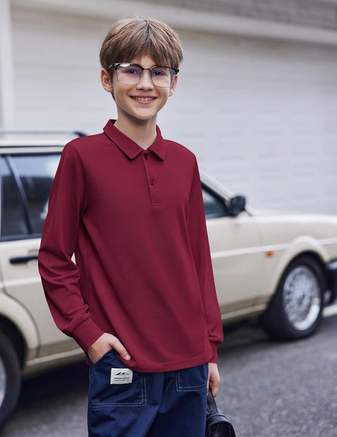 Arshiner Boys Long Sleeve Polo Shirt Uniform Shirt
