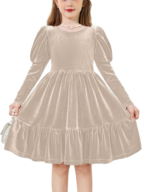 Arshiner Toddler Velvet Dress Girls Puff Party Ruffle Dresses