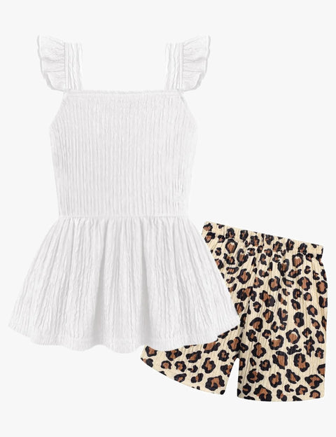 [2-7Y] Arshiner Toddler Girl 2 Piece Outfit Ruffle Top and Shorts Set