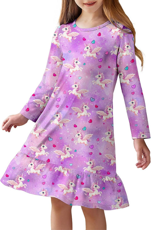 Arshiner Girls' Long Sleeve Cute Nightie Pajama Dress