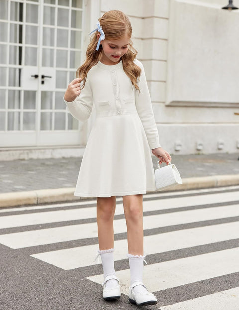 Arshiner Girls Sweater Dress Long Sleeve Button Knit Dresses