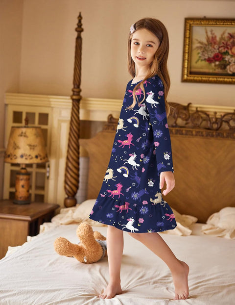 Arshiner Girls' Long Sleeve Cute Nightie Pajama Dress
