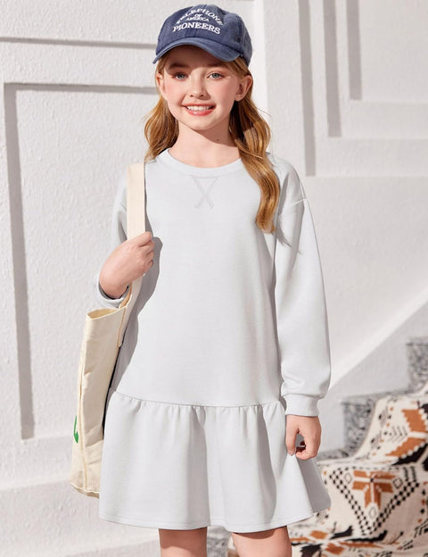 Arshiner Girls Dresses Long Sleeve Pullover Drop Shoulder Dress