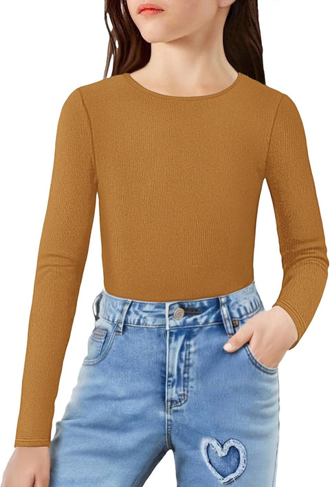 Arshiner Girls Long Sleeve Ribbed Knit Shirts