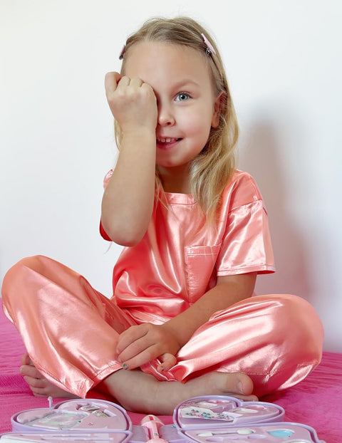 Arshiner Girls' Pajama Sets Satin Soft Silk Pjs Lounge Set Sleepwear
