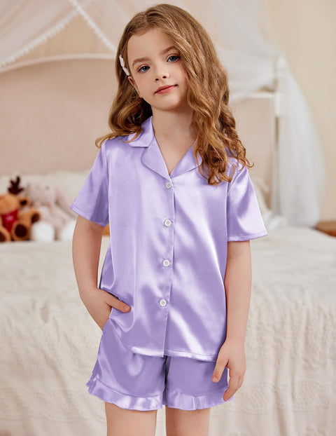 Arshiner Girls Pajamas Silk Satin Pajama Set