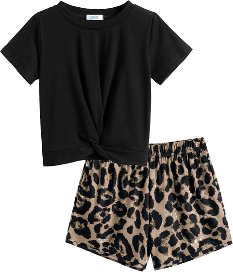 Arshiner Girls Clothing Sets Twist Front Top and Shorts 2 Piece Outfits Activewear Tracksuit 5-14 Year