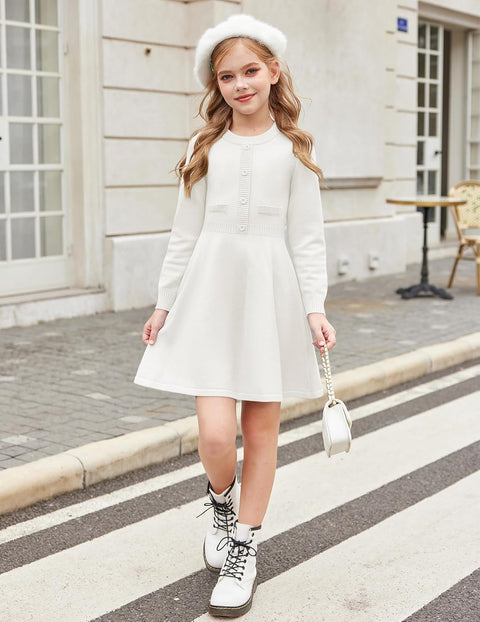 Arshiner Girls Sweater Dress Long Sleeve Button Knit Dresses