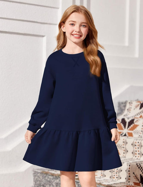 Arshiner Girls Dresses Long Sleeve Pullover Drop Shoulder Dress