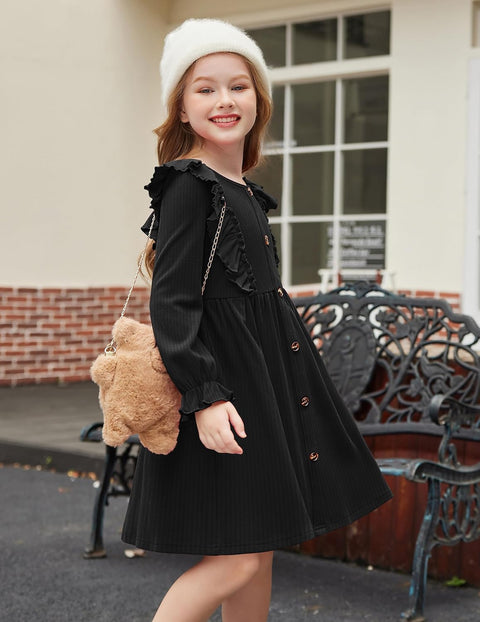 Arshiner Toddler Sweater Dress Ruffle Ribbed Knit Dresses