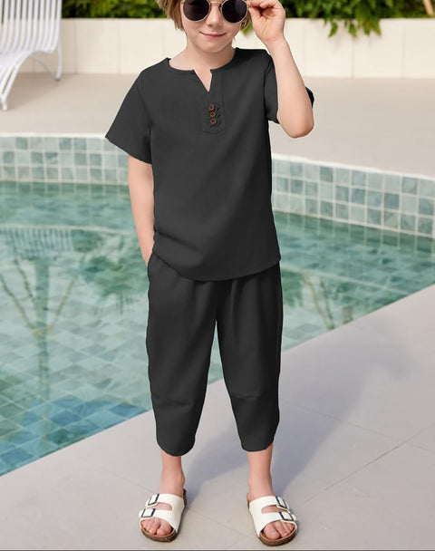 Arshiner Boy's 2 Pieces Clothes Set Henley Shirt and Harem Capri Pants