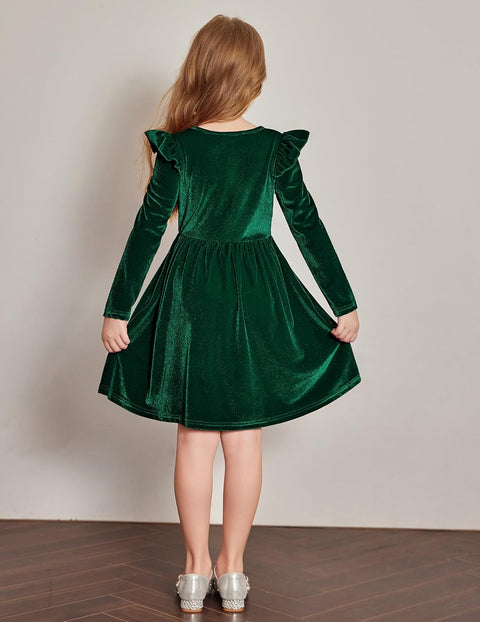 Arshiner Toddler Velvet Dress Little Girls Ruffle Dresses
