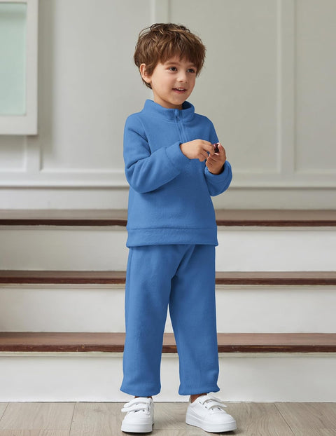 Arshiner Toddler Boys Letter Embroidery Half Zip Sweatshirt & Pants Set