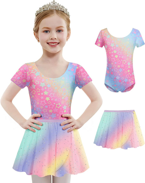 Arshiner Girls Sequin Ballet Leotards Combo Irregular Hem Dance Dresses