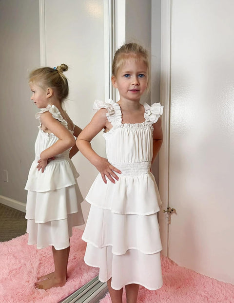[6-14Y] Arshiner Girls Dresses Ruffle Flutter Sleeve Floral Tiered Party Dress