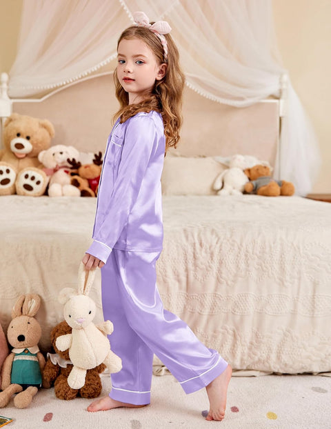 Arshiner Girls Pajamas Silk Satin Pajama Set