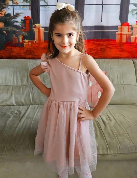 Arshiner Girls Dresses One Shoulder Ruffle Formal Tulle Dress