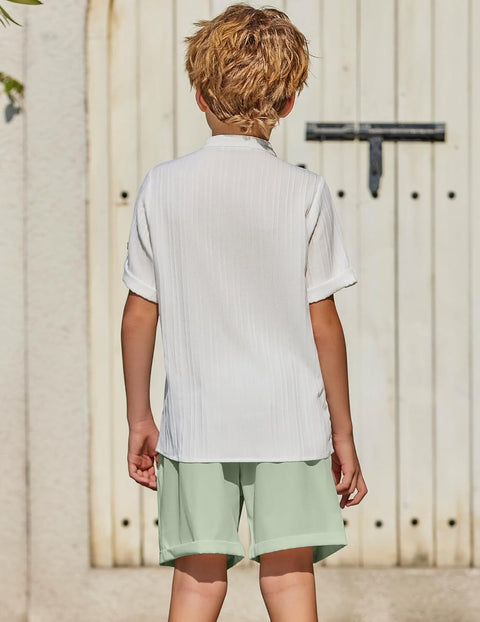 Arshiner Boy's 2 Piece Outfit Short Sleeve Textured Shirt and Short Sets