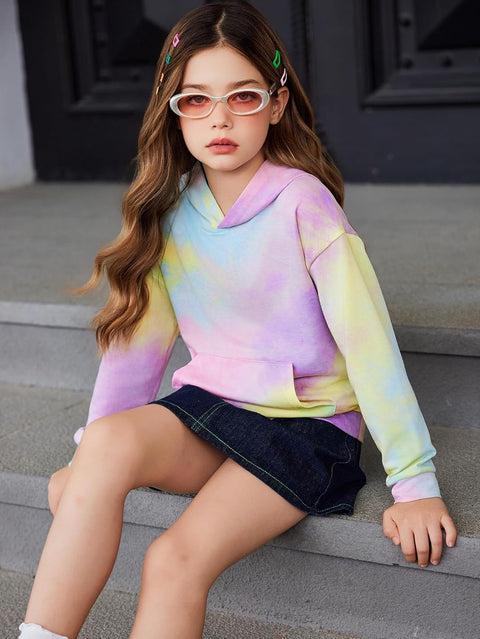 Arshiner Girls Tie Dye Sweatshirts Loose Casual Hoodies Tops