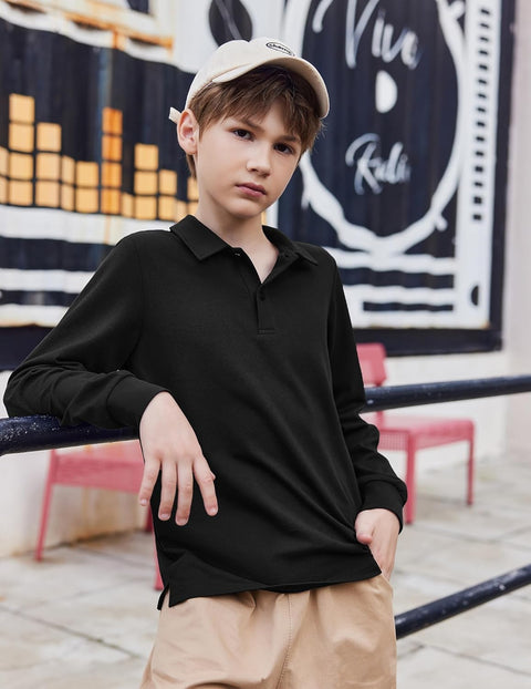 Arshiner Boys Long Sleeve Polo Shirt Uniform Shirt