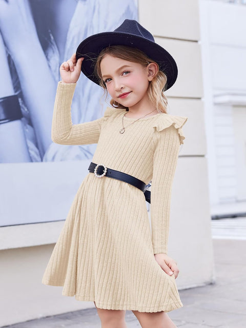 Arshiner Girl Dress Baby Girls Knitted Ruffle Sleeve Dresses