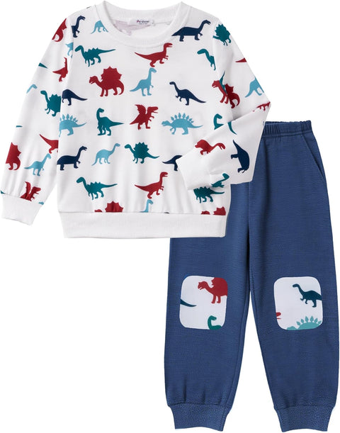 Arshiner Boys Long Sleeve Print Sweatshirt and Pant 2 Piece Set