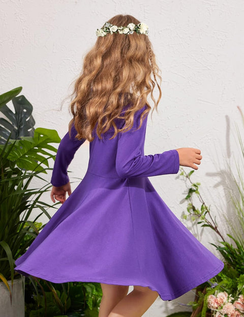 Arshiner Girls Long Sleeve Stretchy Dress A line Twirly Skater School Party Dress