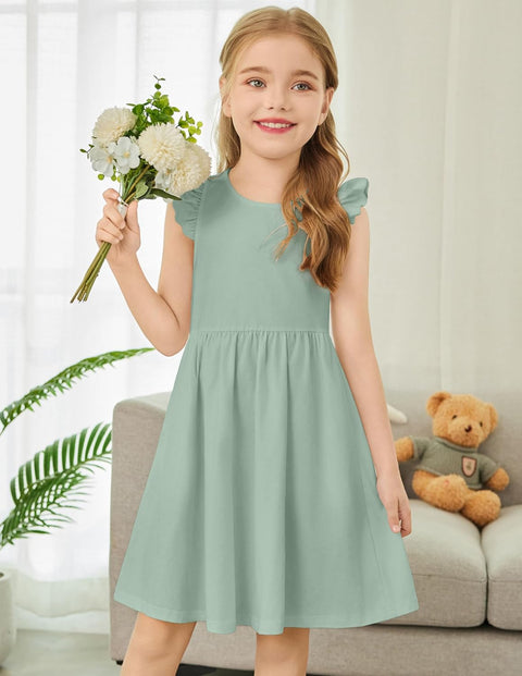Arshiner Toddler Dress Girls Summer Ruffle Sleeve Backless Dresses Casual Sundress with Pockets 2-8Y