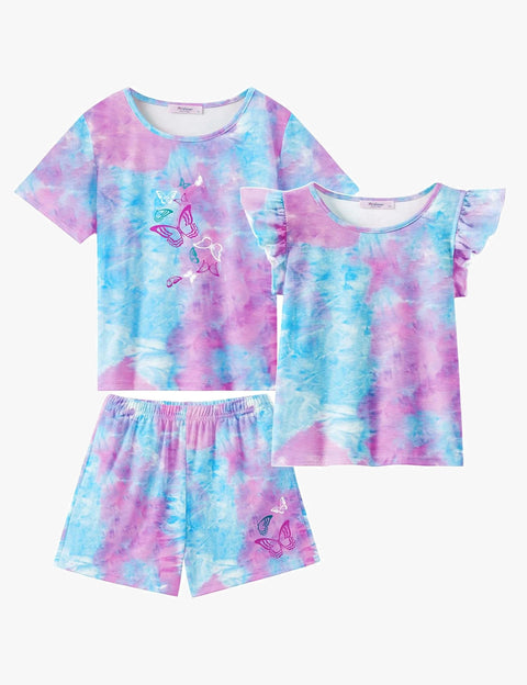 [4Y-12Y] Arshiner Girls Pajamas Set Short Sleeve Pjs 3PCS Lounge Sets