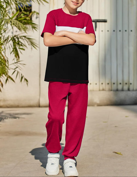 Arshiner Boy's Pants Set - 2 Piece ColorBlock T-Shirt and Pants